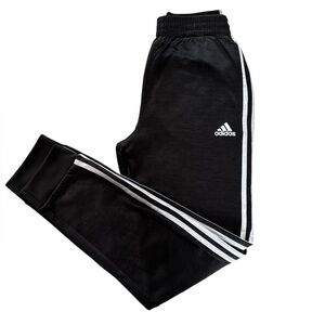 Adidas Youth Black Jogger Sweatpants White 3 Stripe Logo Size L 14/16